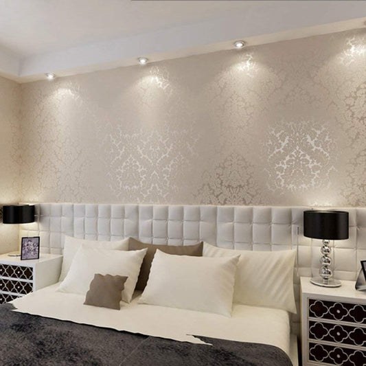 QIHANG European Vintage Damask Wall Paper PVC Embossed Textured Wallpaper Roll Home Decoration Cream-White Color Wallpaper