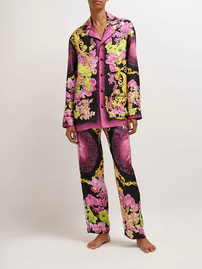 Versace Orchid print silk twill pajama shirt