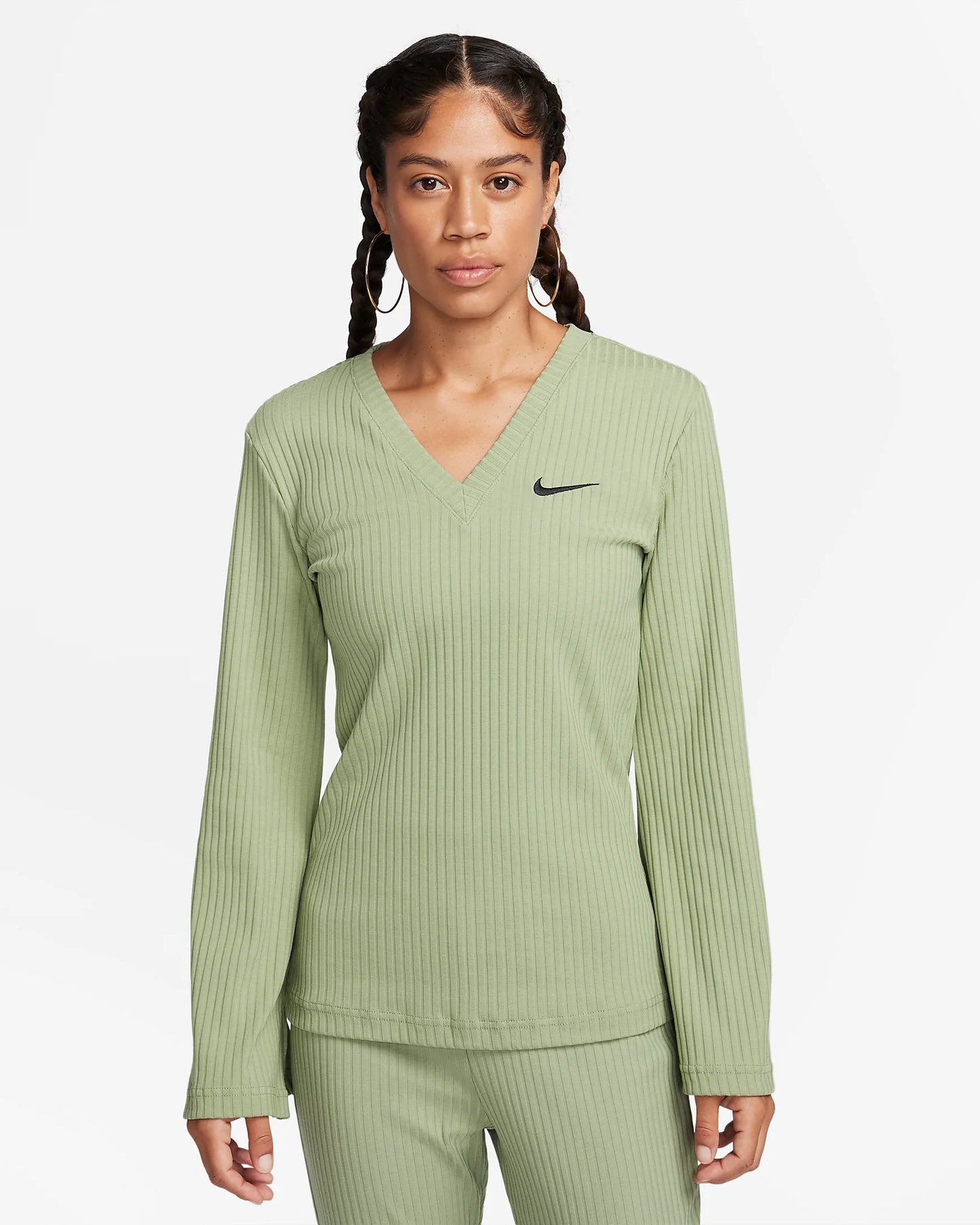 Nike Sportswear Women's Ribbed Jersey Long-Sleeve V-Neck Top