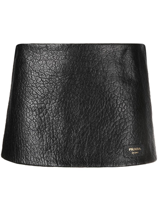 Logo-patch leather mini skirt