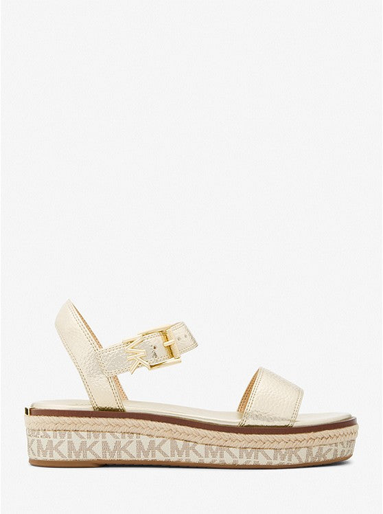 Richie Metallic Faux Leather and Logo Platform Espadrille