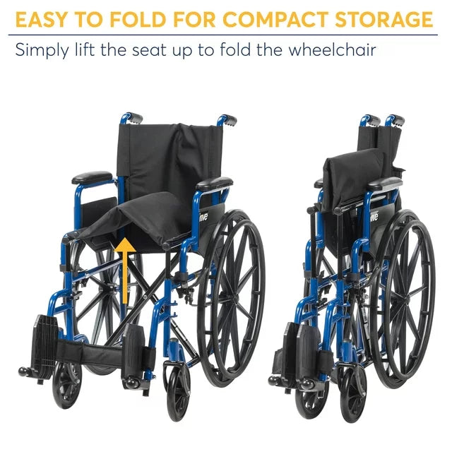 Drive Medical Blue Streak Wheelchair with Flip Back Desk Arms, Swing Away Footrests, 18" Seat