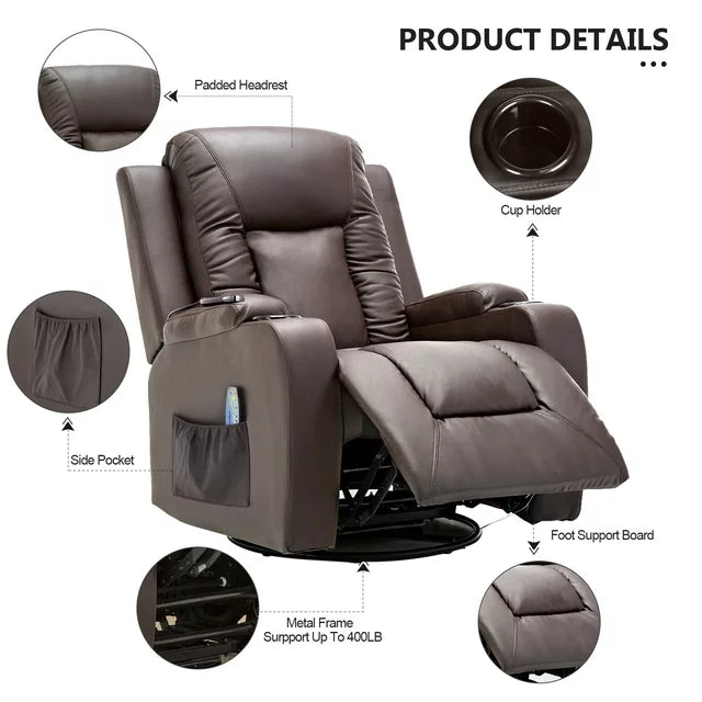 ComHoma Massage Recliner Chair with Heated Massage PU Leather Chair, Brown