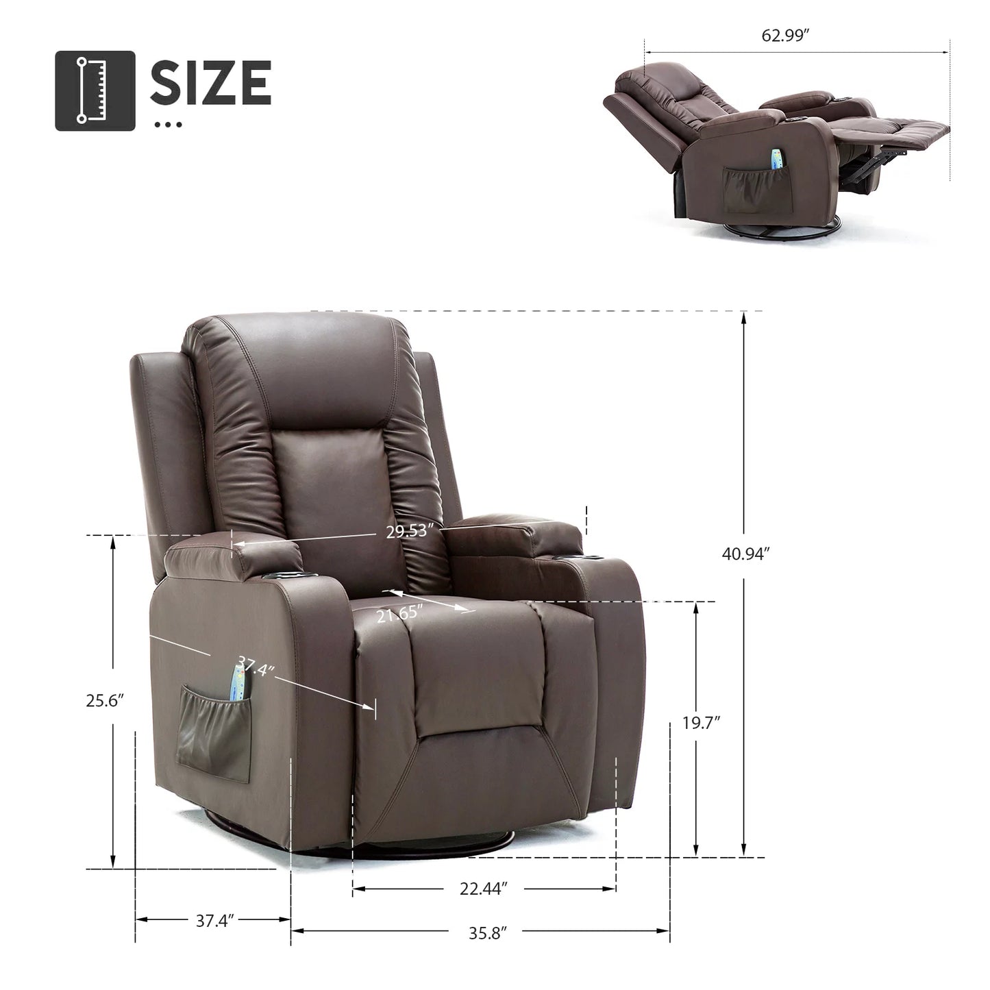 ComHoma Massage Recliner Chair with Heated Massage PU Leather Chair, Brown