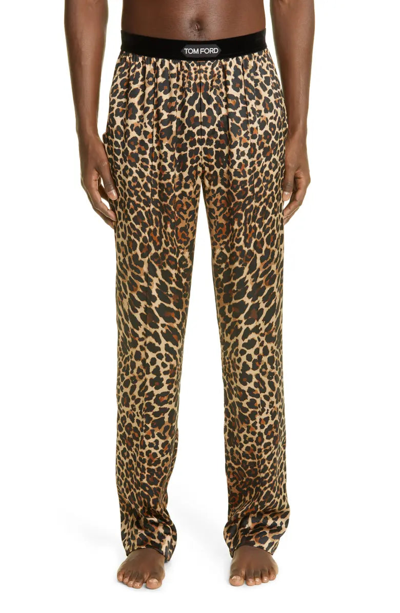 Men's Leopard Print Stretch Silk Pajama Pants TOM FORD