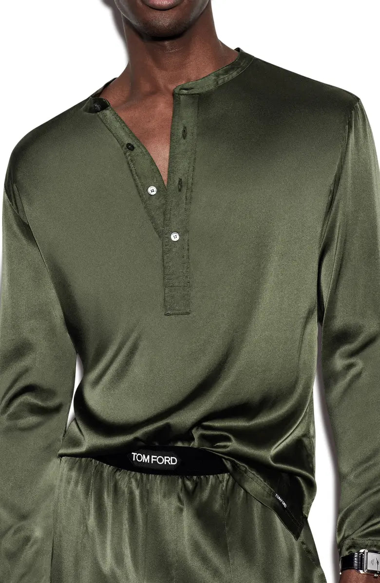 Henley Stretch Silk Pajama Shirt TOM FORD