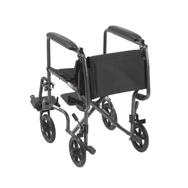 Drive Medical Lightweight Steel Transport Wheelchair, Fixed Full Arms, 19" Seat