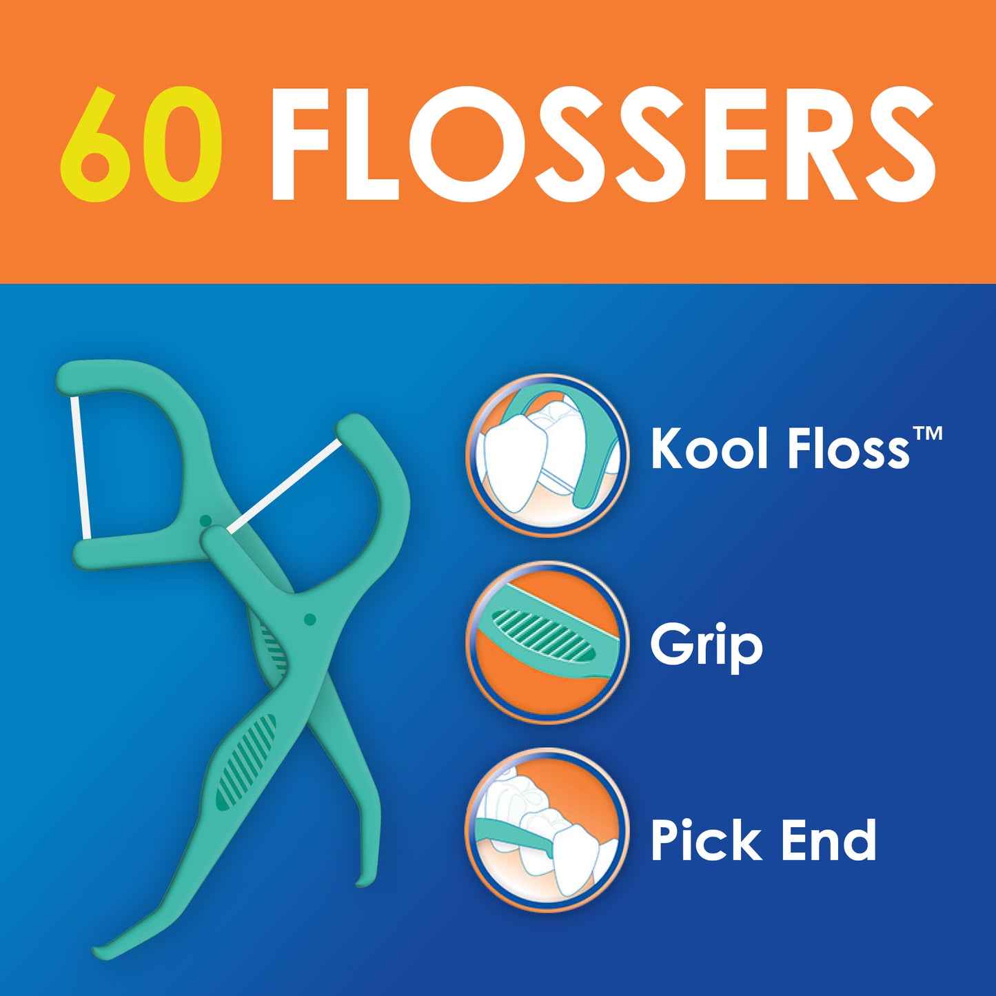 Fresh Kool Floss, fio dental encerado com menta, 60 contagens