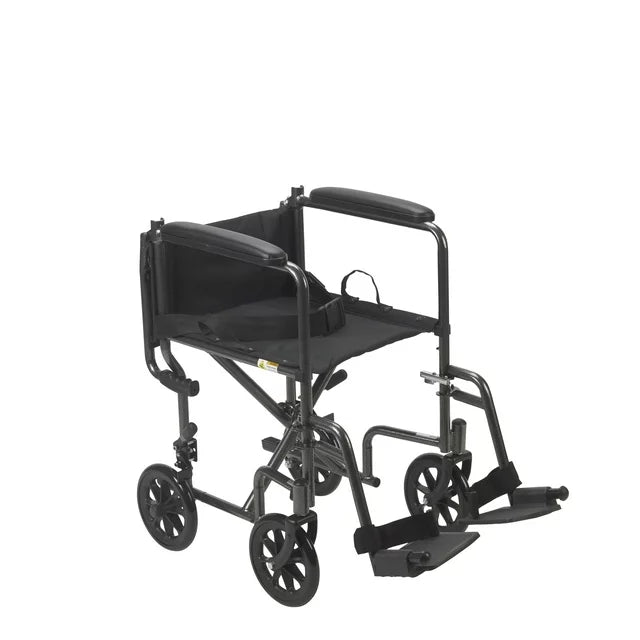 Drive Medical Lightweight Steel Transport Wheelchair, Fixed Full Arms, 19" Seat