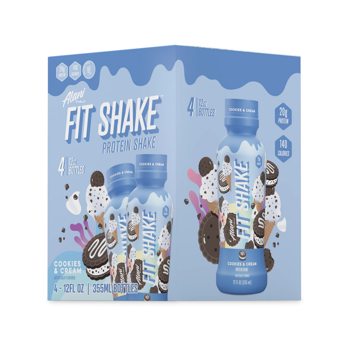 Alani Nu, Fit Shake, Protein Shake, Cookies and Cream, 20 Grams, 12oz, 4 Pk