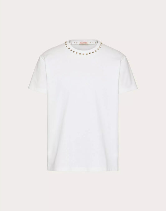 COTTON CREWNECK T-SHIRT WITH BLACK UNTITLED STUDS