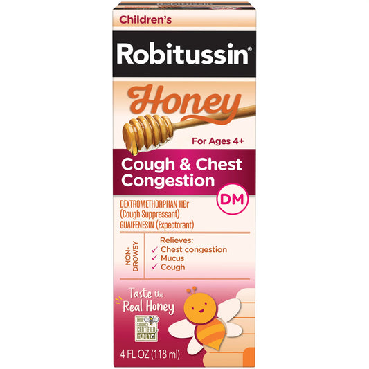 Children's Robitussin Kids Cough Congestion DM and Cold Medicine, Honey, 4 Fl Oz