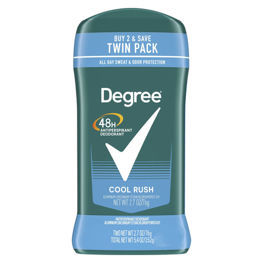 Degree Long Lasting Antiperspirant Deodorant Stick Twin Pack, Cool Rush, 2.7 oz