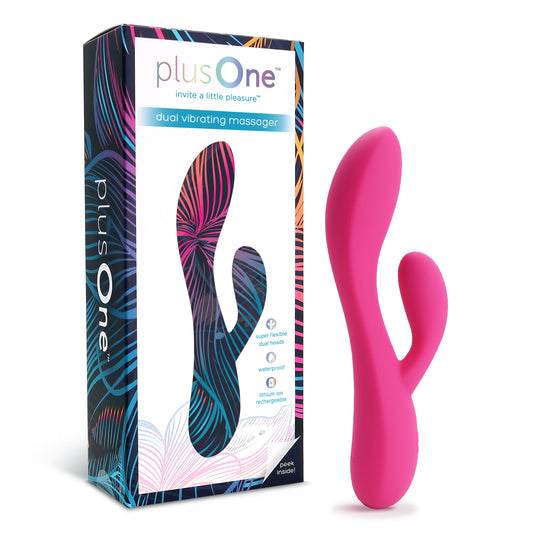 massageador vibrador de silicone plusOne Dual Rabbit Soft Touch, 10 configurações de vibração, à prova d'água, rosa