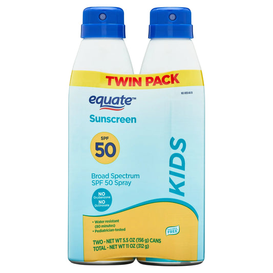 Equate Kids Sunscreen Spray, SPF 50, 11 oz, 2 Count