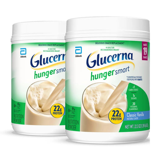 Glucerna Hunger Smart Powder, Diabetic Nutrition, Blood Sugar Management, 22g Protein, 120 Calories, Classic Vanilla, 22.3-oz tub, 2 Count