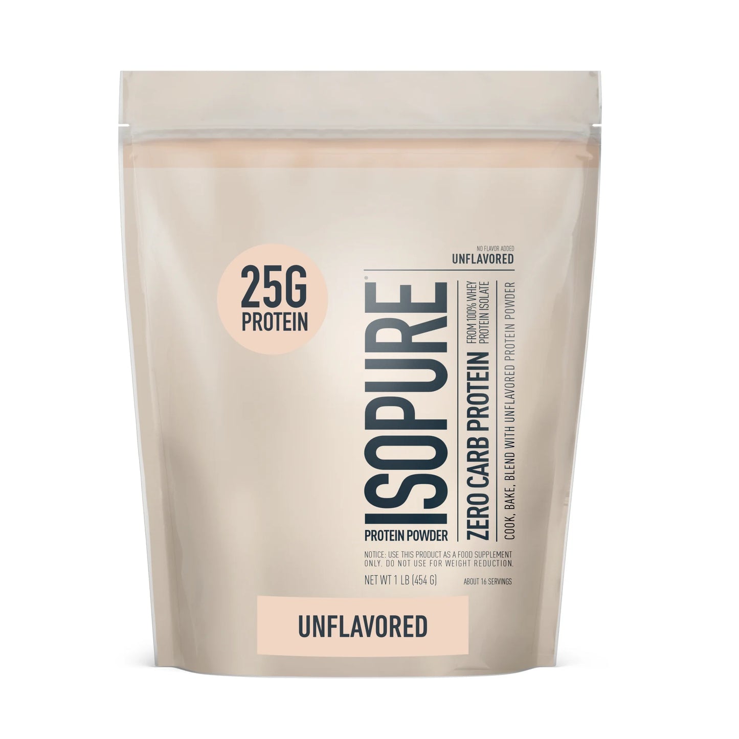 Isopure, Zero Carb 100% Whey Protein Isolate, 25g Protein Powder, Unflavored, 1 lb