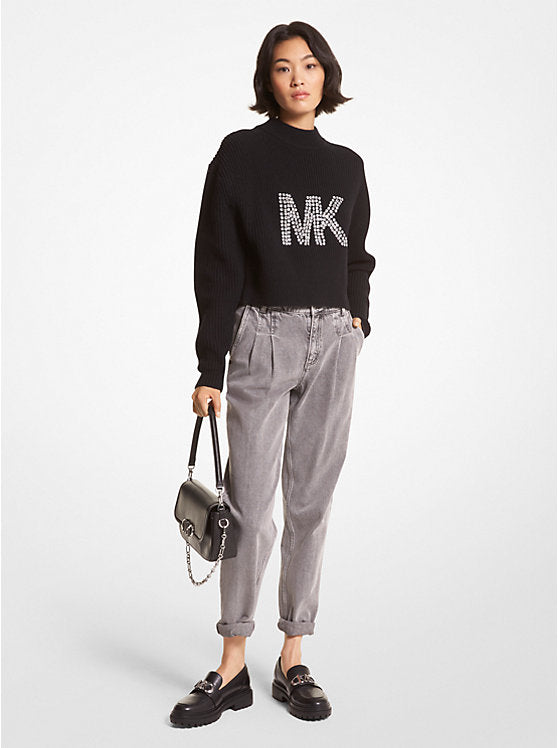 Embellished Logo Wool Blend Sweater