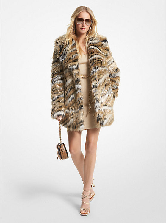 Metallic Tiger Jacquard Faux Fur Coat