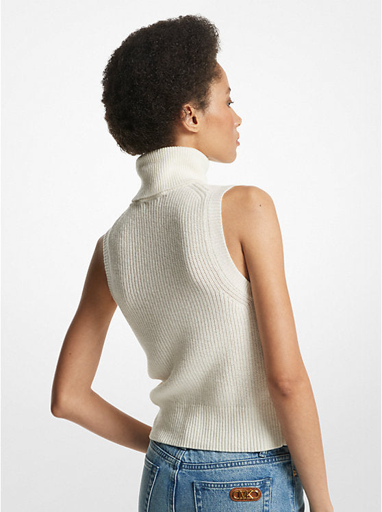 Sleeveless Merino Wool Blend Turtleneck Top