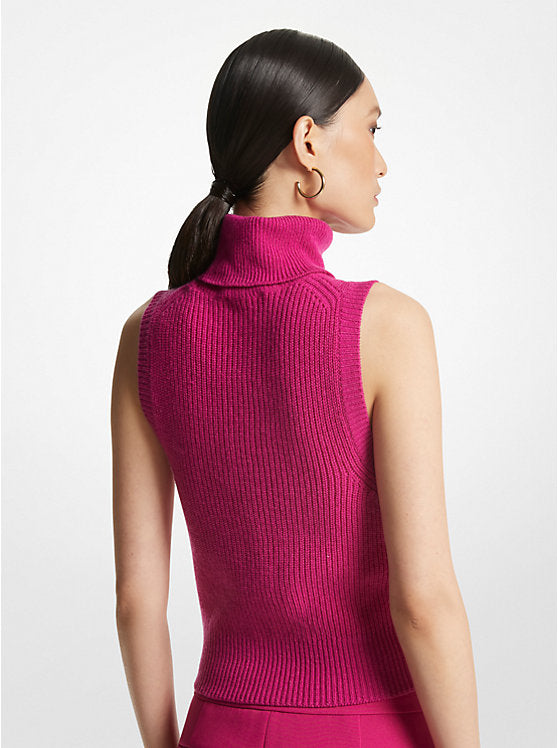 Sleeveless Merino Wool Blend Turtleneck Top