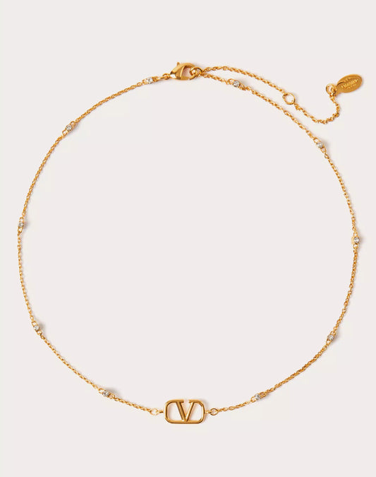 MINI VLOGO SIGNATURE NECKLACE IN METAL AND SWAROVSKI® CRYSTALS