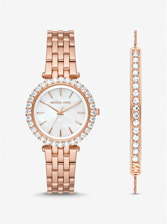 MICHAEL KORS-Mini Darci Pave Rose Gold-Tone Watch and Bracelet Gift Set