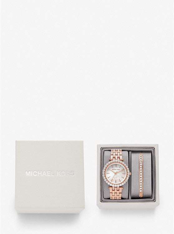 MICHAEL KORS-Mini Darci Pave Rose Gold-Tone Watch and Bracelet Gift Set