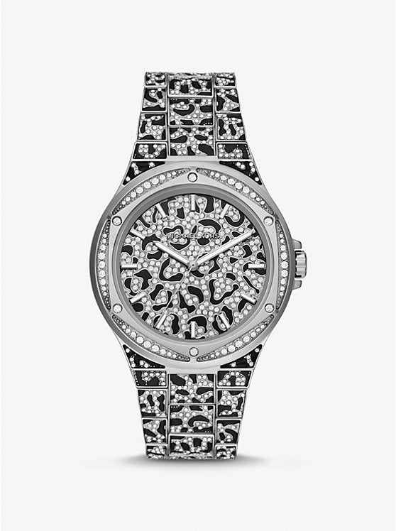 Oversized Lennox Animal Pavé Silver-Tone Watch