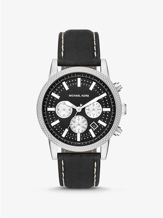 Oversized Hutton Silver-Tone and Leather Watch