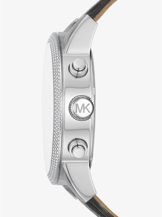 MICHAEL KORS -Oversized Hutton Silver-Tone and Leather Watch