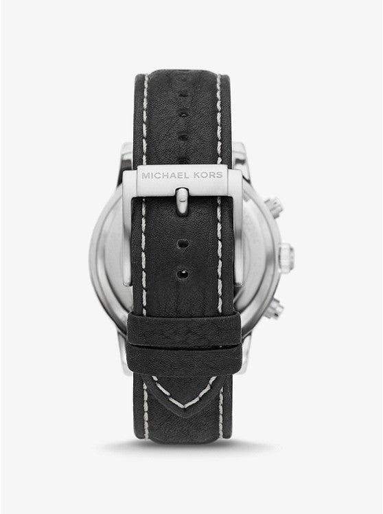 MICHAEL KORS -Oversized Hutton Silver-Tone and Leather Watch