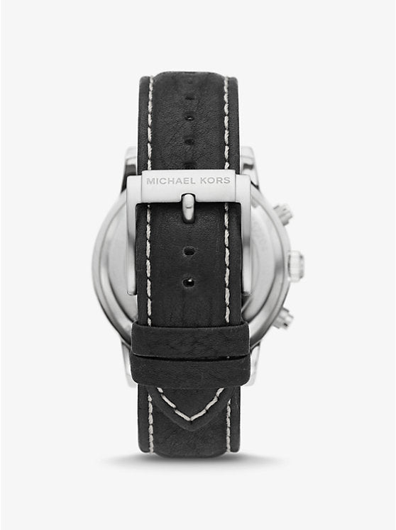 Oversized Hutton Silver-Tone and Leather Watch