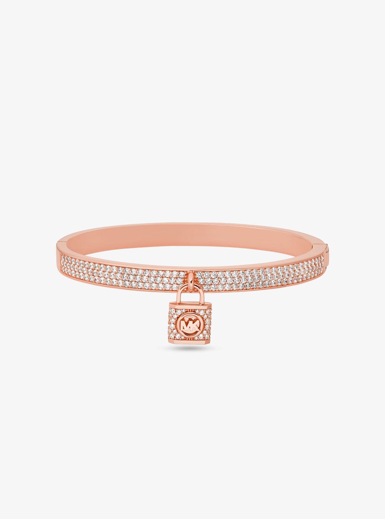 14K Rose Gold-Plated Brass Pavé Lock Bangle bracelet