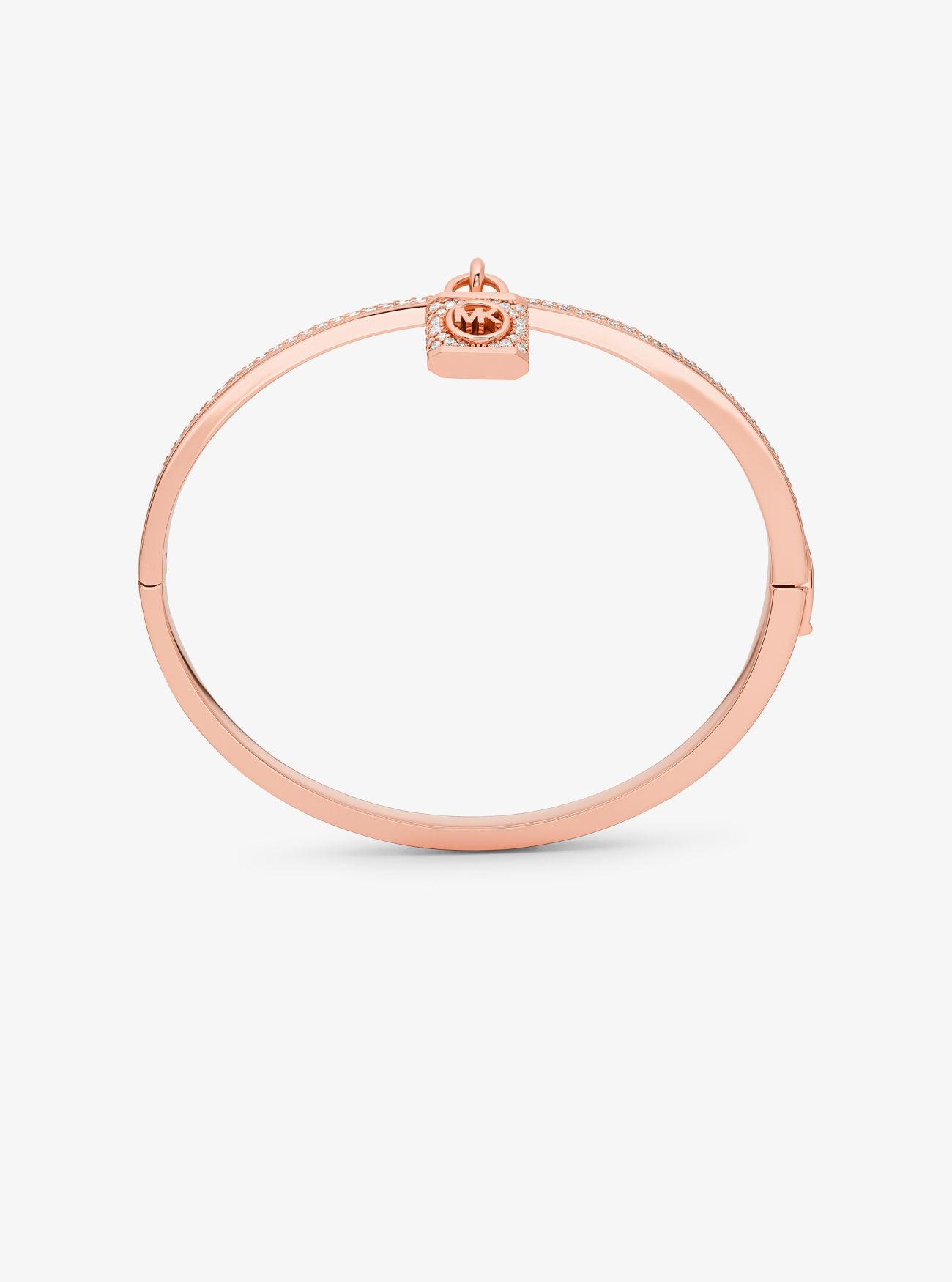 14K Rose Gold-Plated Brass Pavé Lock Bangle bracelet