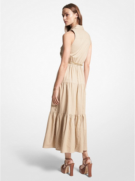 Slub Linen Blend Maxi Shirtdress