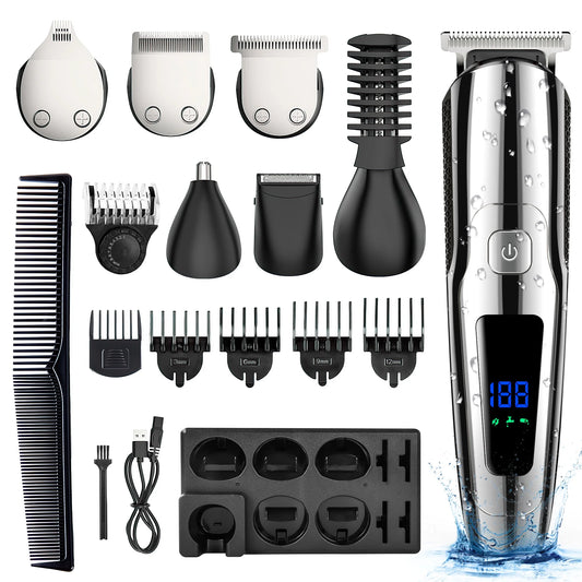 Mens Hair Clipper, 16 in 1 Hair Grooming Kit IPX7 Waterproof Beard Trimmer USB Rechargeable Wet/Dry