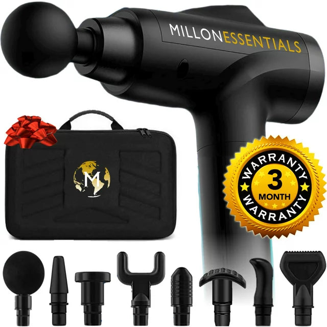 Millonessentials V4SHARK Deep Tissue Muscle Massage Gun - Percussion Massager - 6 Speeds - 8 Heads