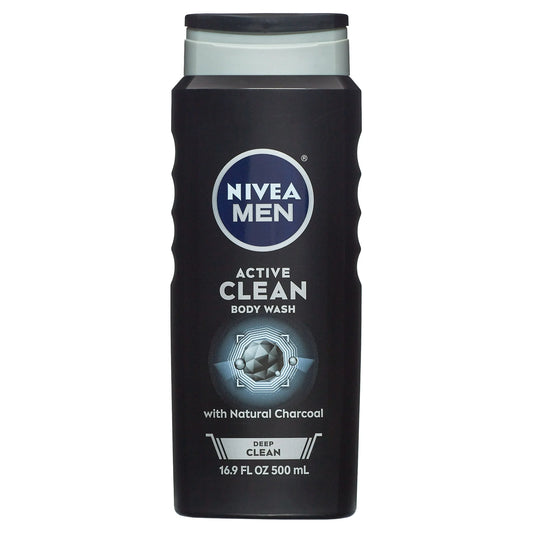 NIVEA MEN DEEP Active Clean Charcoal Body Wash, 16.9 Fl Oz Bottle