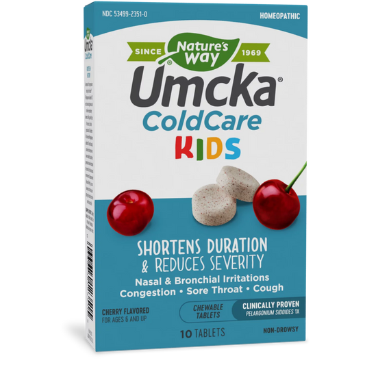 Nature's Way Kids Cold Relief Chewable Tablets, Umcka, Homeopathic, Shortens Colds, Cherry, 10ct