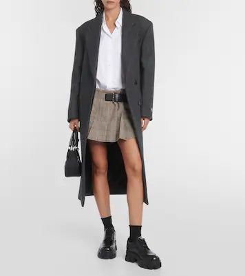 Prada Houndstooth Patterned Pleated Mini Skirt