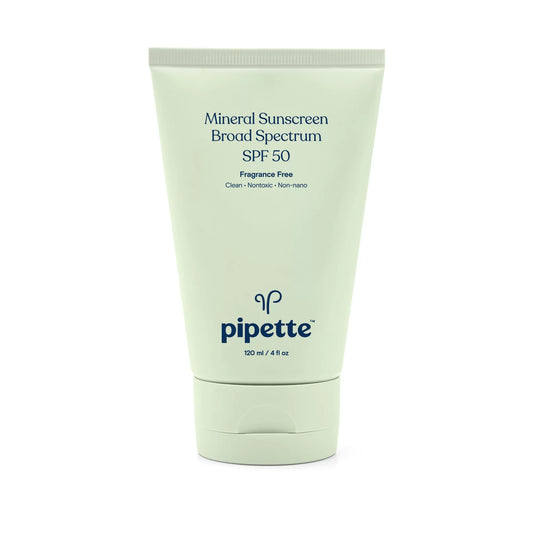 Pipette Baby Sunscreen, SPF 50 Mineral Sunscreen with Zinc Oxide & Squalane, Sensitive Skin, 4fl oz