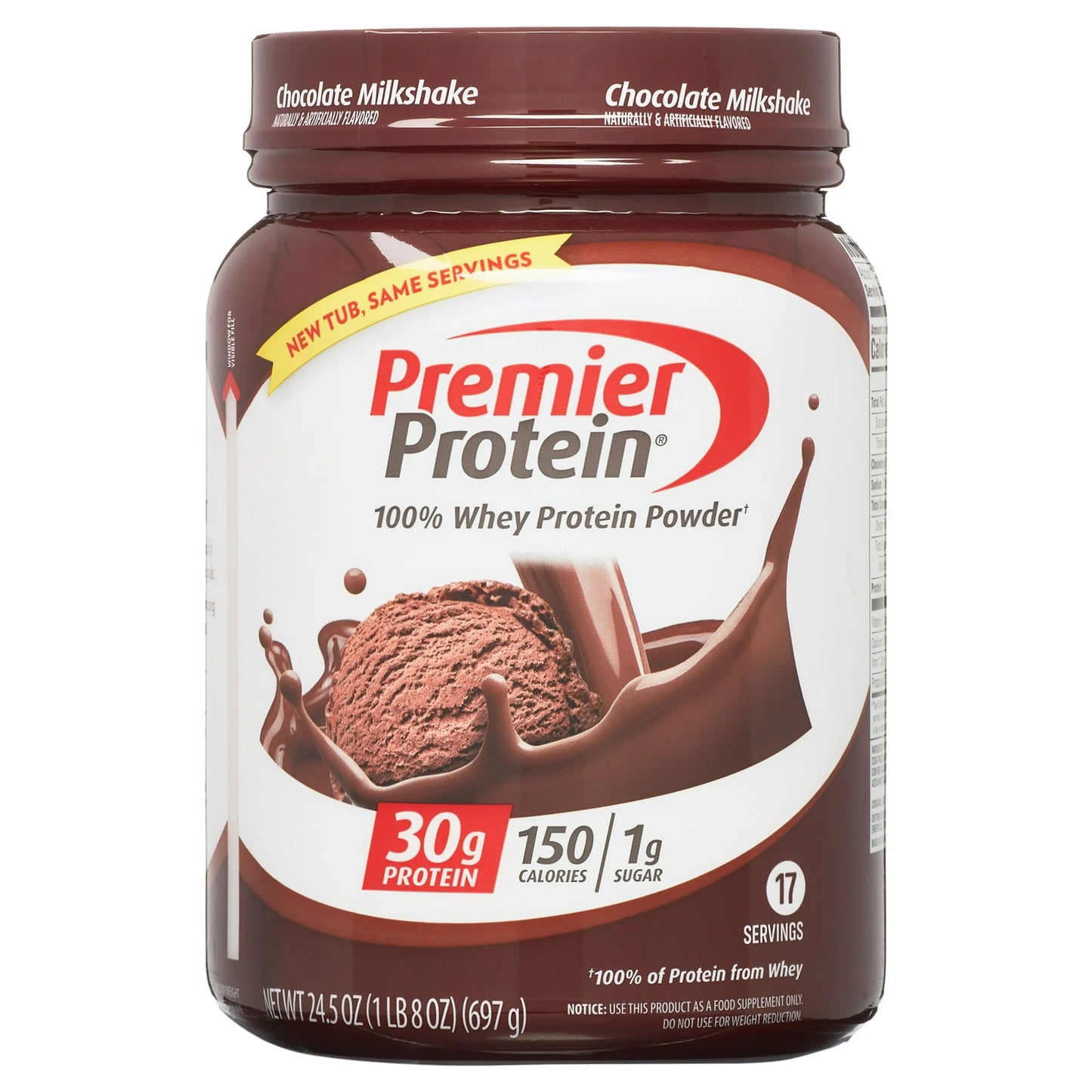 Premier Protein 100% Whey Protein Powder, Chocolate Milkshake, 30g Protein, 24.5 oz, 1.5