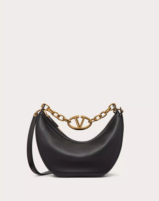 SMALL VLOGO MOON HOBO BAG IN LEATHER WITH CHAIN