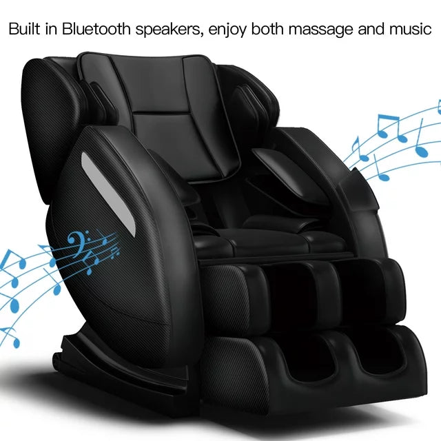 Real Relax Massage Chair, Full Body Recliner with Zero Gravity Chair, Air Pressure, Bluetooth, Heat and Foot Roller Included, Black