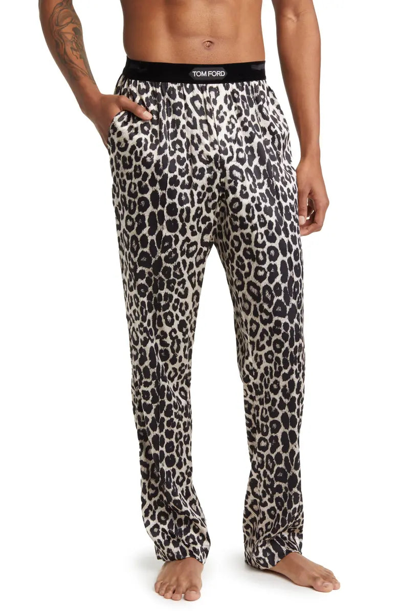 Snow Leopard Print Stretch Silk Pajama Pants TOM FORD