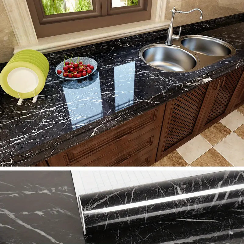 1 Roll Marble Wallpaper, PVC Household Wallpaper, Waterproof And High Temperature-Resistant Oil-Resistant Self-adhesive Contact Paper, For Bathroom Counters Kitchen CabinetsDecor