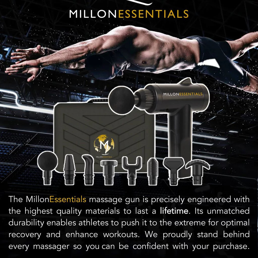 Millonessentials V4SHARK Deep Tissue Muscle Massage Gun - Percussion Massager - 6 Speeds - 8 Heads