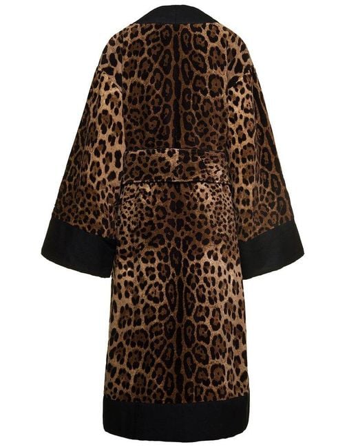 Dolce & Gabbana Women's Black Multicolor Kimono Bathrobe With All-over Leopard Print In Cotton