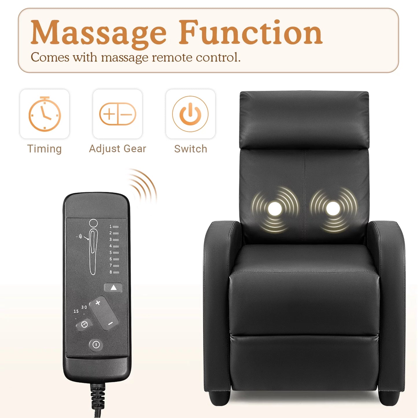 Homall Massage Recliner Chair Single Sofa Chair Small Recliner Home Theater Seating PU Leather Living Room Sofa,Black